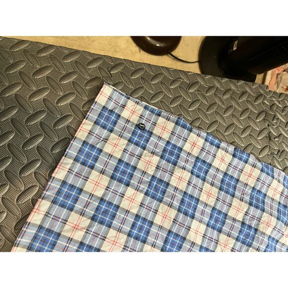 LULULEMON Mens Blue Checked Plaid Shorts workout Casual POCKETS 34 Medium Khaki - Picture 6 of 9